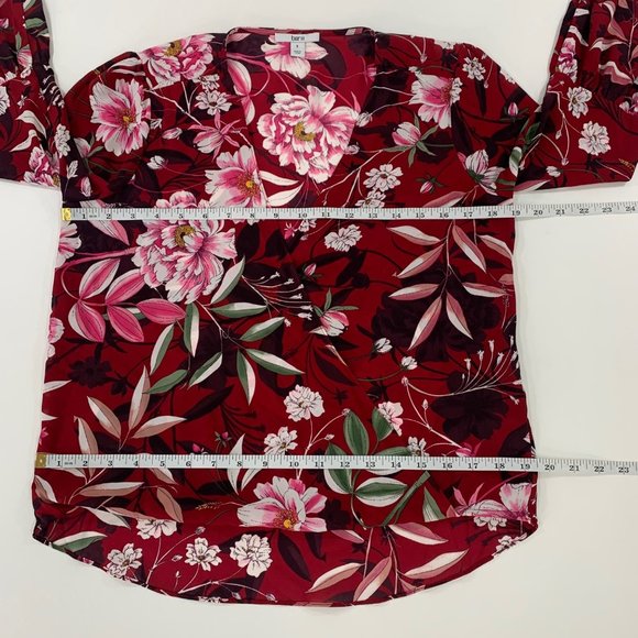 Bar III Women's Top S Faux-Wrap Long Sleeve V Neck Blouse Red Floral S - Picture 10 of 10
